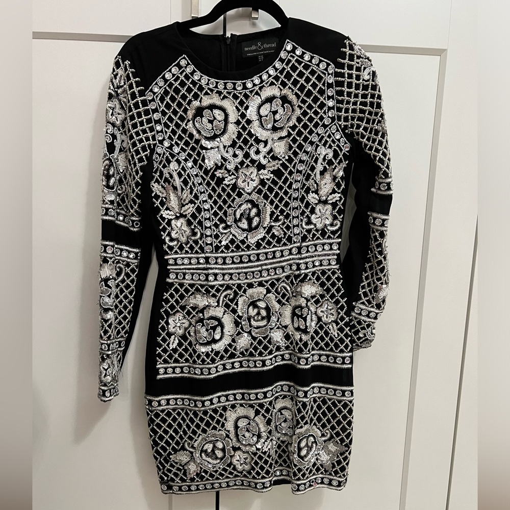Needle and Thread Beaded Black and White Mini Dress